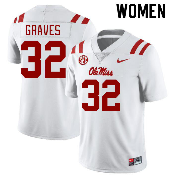 Women #32 Chris Graves Ole Miss Rebels College Football Jerseyes Stitched Sale-White